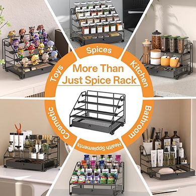4-Tier Adjustable Spice Rack Organizer with Drawer, Deep Metal Storage Shelf for Kitchen