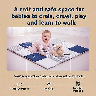 KAUFLY Extra Thick Soft Play Mat Non Slip Machine Washable Hand Quilted Tummy Time