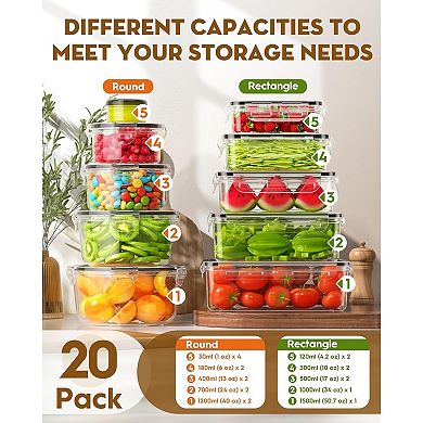 40 PCS Food Storage Containers with Lids Airtight (20 Containers & 20 Lids), Leakproof Meal Prep