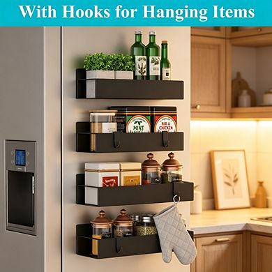 4-Pack Magnetic Metal Spice Rack Organizer for Refrigerator，Black Fridge Storage Organizers