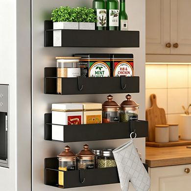 4-Pack Magnetic Metal Spice Rack Organizer for Refrigerator，Black Fridge Storage Organizers