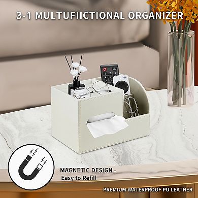 Tissue Box Holder with Remote Control Caddy for Bathroom Office