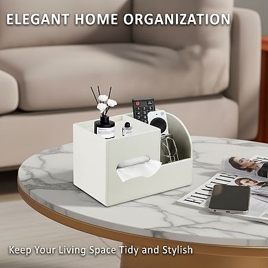 Tissue Box Holder with Remote Control Caddy for Bathroom Office