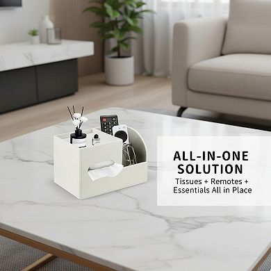 Tissue Box Holder with Remote Control Caddy for Bathroom Office