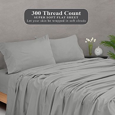 300 Thread Count Long Staple Combed Cotton Flat Sheet - Super Soft - Breathable,Percale Sheets Only