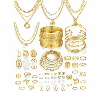 KAUFLY 78 pc Women Jewelry Set 9 Necklaces 24 Bracelets 22 Earrings 23 Rings