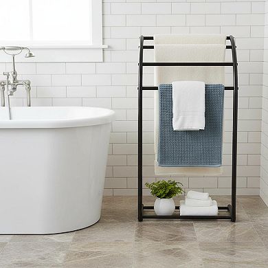 KAUFLY 4-Tier Freestanding Metal Towel Rack - Bath, Pool, Outdoor & Blanket