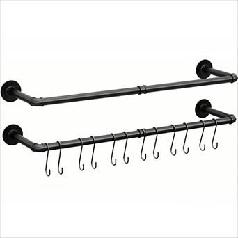 Industrial Pipe Clothes Rack Wall Mounted Set of 2 Heavy Duty