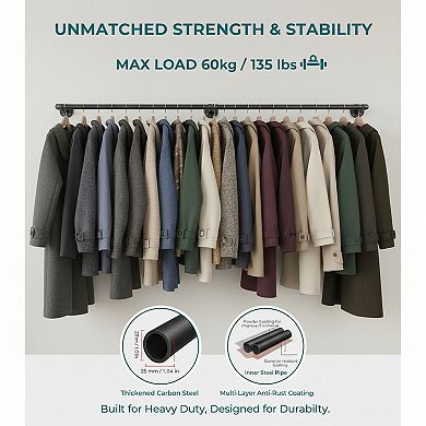 Industrial Pipe Clothes Rack Wall Mounted Set of 2 Heavy Duty