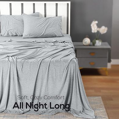 Queen Sheet Set - Jersey Knit Sheets 4 Piece Cotton Soft T-Shirt Stretchy Sheets