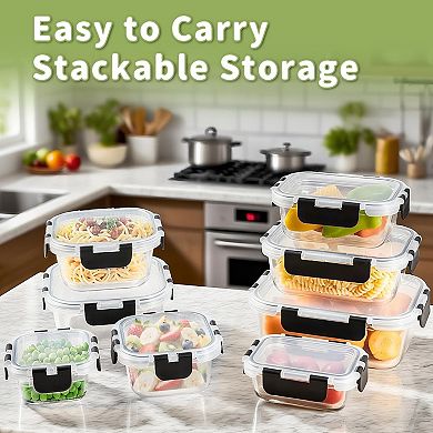 8 Pack Borosilicate Glass Food Storage Containers with Lids, Glass Meal Prep Containers