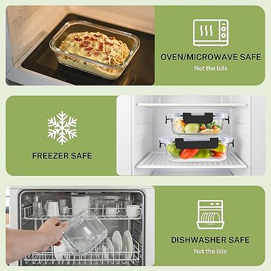 8 Pack Borosilicate Glass Food Storage Containers with Lids, Glass Meal Prep Containers