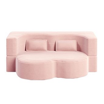 Pnronnc Modern Loveseat Corduroy Sleeper Sofa Bed Convertible Floor Sofa with 2 Pillows