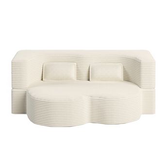 Pnronnc Modern Loveseat Corduroy Sleeper Sofa Bed Convertible Floor Sofa with 2 Pillows