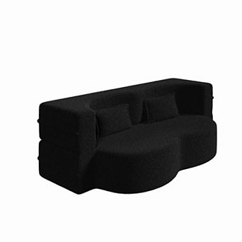 Pnronnc Modern Loveseat Corduroy Sleeper Sofa Bed Convertible Floor Sofa with 2 Pillows