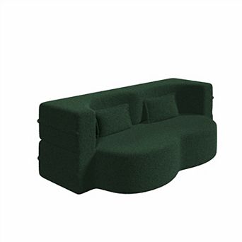 Pnronnc Modern Loveseat Corduroy Sleeper Sofa Bed Convertible Floor Sofa with 2 Pillows