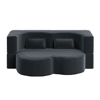 Pnronnc Modern Loveseat Corduroy Sleeper Sofa Bed Convertible Floor Sofa with 2 Pillows