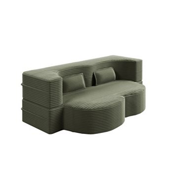 Pnronnc Modern Loveseat Corduroy Sleeper Sofa Bed Convertible Floor Sofa with 2 Pillows