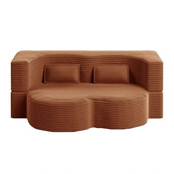 Pnronnc Modern Loveseat Corduroy Sleeper Sofa Bed Convertible Floor Sofa with 2 Pillows