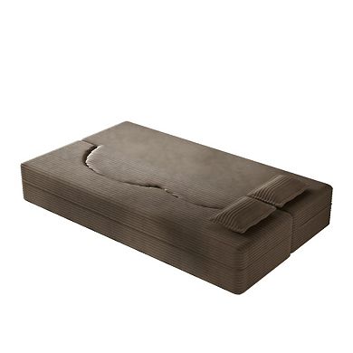 Pnronnc Modern Floor Sofa Bed Convertible Loveseat Sofa, Corduroy Sleeper Sofa with 2 Pillows