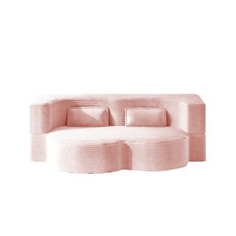 Pnronnc Modern Floor Sofa Bed Convertible Loveseat Sofa, Corduroy Sleeper Sofa with 2 Pillows