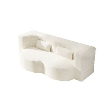Pnronnc Modern Floor Sofa Bed Convertible Loveseat Sofa, Corduroy Sleeper Sofa with 2 Pillows