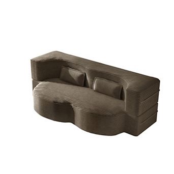 Pnronnc Modern Floor Sofa Bed Convertible Loveseat Corduroy Sleeper Sofa with 2 Pillows