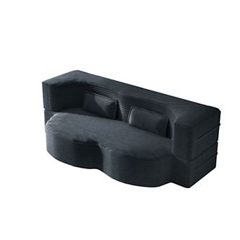 Pnronnc Modern Floor Sofa Bed Convertible Loveseat Sofa, Corduroy Sleeper Sofa with 2 Pillows