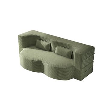 Pnronnc Modern Floor Sofa Bed Convertible Loveseat Sofa, Corduroy Sleeper Sofa with 2 Pillows