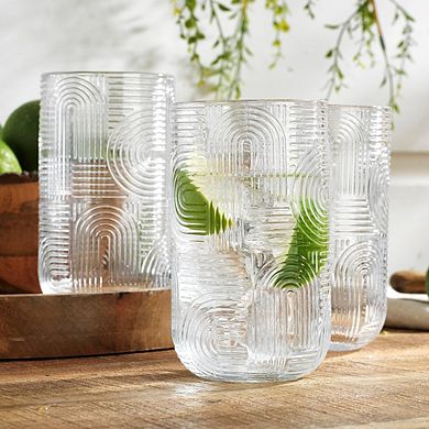 4pc Highball Glass Set, Thick Embossed Drinking Glasses for Everyday Use