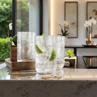 4pc Highball Glass Set, Thick Embossed Drinking Glasses for Everyday Use
