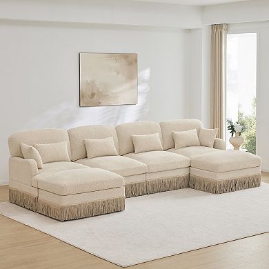Pnronnc Sectional Sofa U-Shaped Modular Deep Seat Couch with Ottomans Pillows Leopard Print Chenille