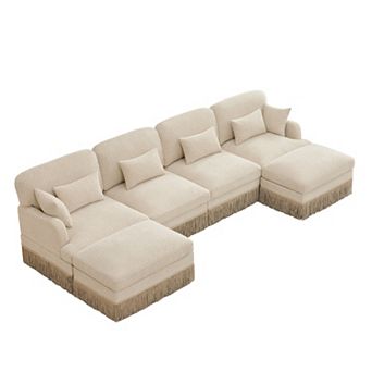 Pnronnc Sectional Sofa U-Shaped Modular Deep Seat Couch with Ottomans Pillows Leopard Print Chenille