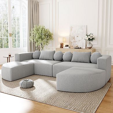 Pnronnc Modular Sectional Sofa, Boneless Couch Deep Seat Convertible Sofa Bed with Pillow