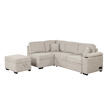 Pnronnc Modular L Shaped Couch, Pull Out Sleeper Sofa Bed with Storage Ottoman and Pillow