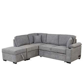 Pnronnc Modular L Shaped Couch, Pull Out Sleeper Sofa Bed with Storage Ottoman and Pillow