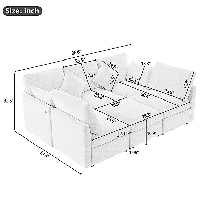 Pnronnc Modular Sectional Sofa, Chenille Convertible Sofa Bed with Ottoman, USB Ports and Pillow