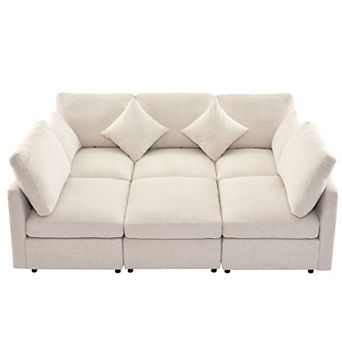 Pnronnc Modular Sectional Sofa, Chenille Convertible Sofa Bed with Ottoman, USB Ports and Pillow