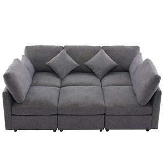 Pnronnc Modular Sectional Sofa, Chenille Convertible Sofa Bed with Ottoman, USB Ports and Pillow