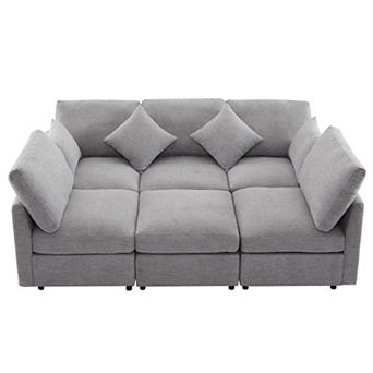 Pnronnc Modular Sectional Sofa, Chenille Convertible Sofa Bed with Ottoman, USB Ports and Pillow