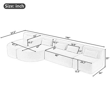 Pnronnc Modular Sectional Sofa, Boucle Upholstered Couch Convertible Sofa Bed with Backrest Pillow