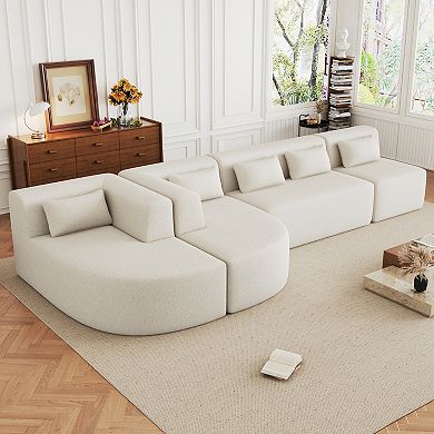 Pnronnc Modular Sectional Sofa, Boucle Upholstered Couch Convertible Sofa Bed with Backrest Pillow