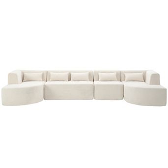 Pnronnc Modular Sectional Sofa, Boucle Upholstered Couch Convertible Sofa Bed with Backrest Pillow