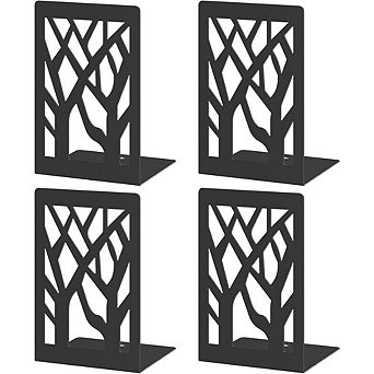 4 pc Metal Bookends, Decorative Non-Skid Organizer for Shelves