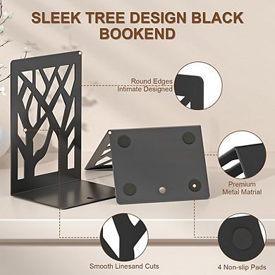 4-Piece Metal Bookends, Decorative Non-Skid Organizer for Shelves