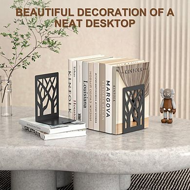 4-Piece Metal Bookends, Decorative Non-Skid Organizer for Shelves