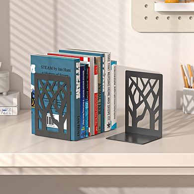 4-Piece Metal Bookends, Decorative Non-Skid Organizer for Shelves