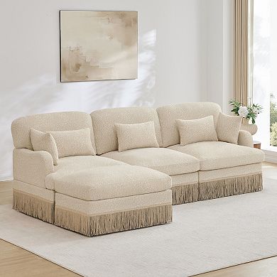Pnronnc Modular Sectional Sofa L-Shaped Deep Seat Sofa with Ottoman Pillows Leopard Print Chenille