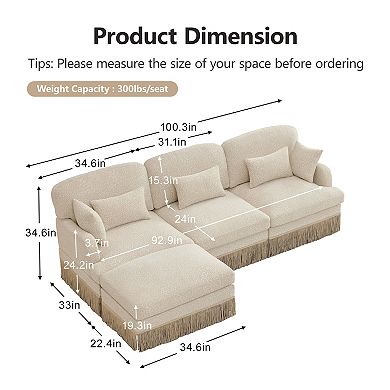 Pnronnc Modular Sectional Sofa L-Shaped Deep Seat Sofa with Ottoman Pillows Leopard Print Chenille