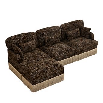 Pnronnc Modular Sectional Sofa L-Shaped Deep Seat Sofa with Ottoman Pillows Leopard Print Chenille